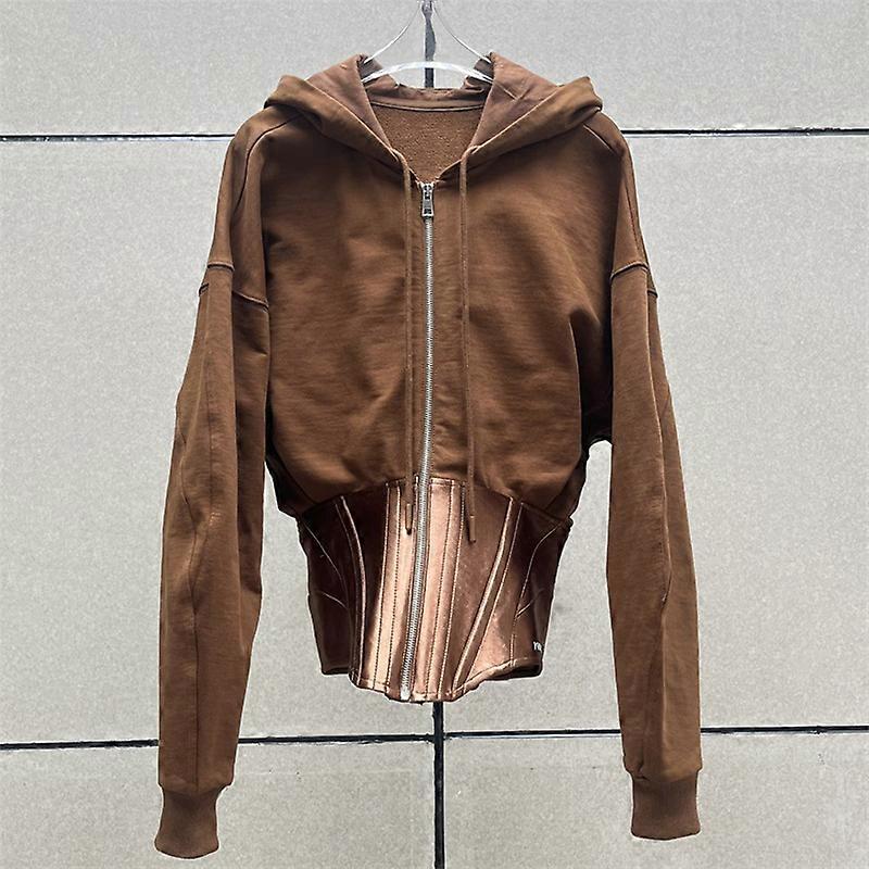 ytterkläder Mode Splicing Långärmad Topp Fishbone hoodie med smal passform och dragkedja Y2k kläder Blus