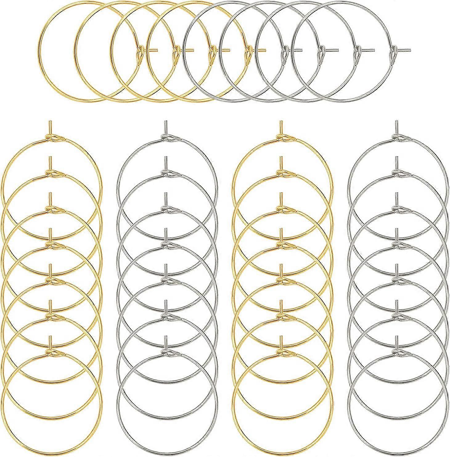 About 100pcs 20mm 2Colors Earring Hoops 21 Gauge Stainless Steel Hoop Earring Wine Glass Charms Rings for DIY Earring Making Golden and Stainless Stee