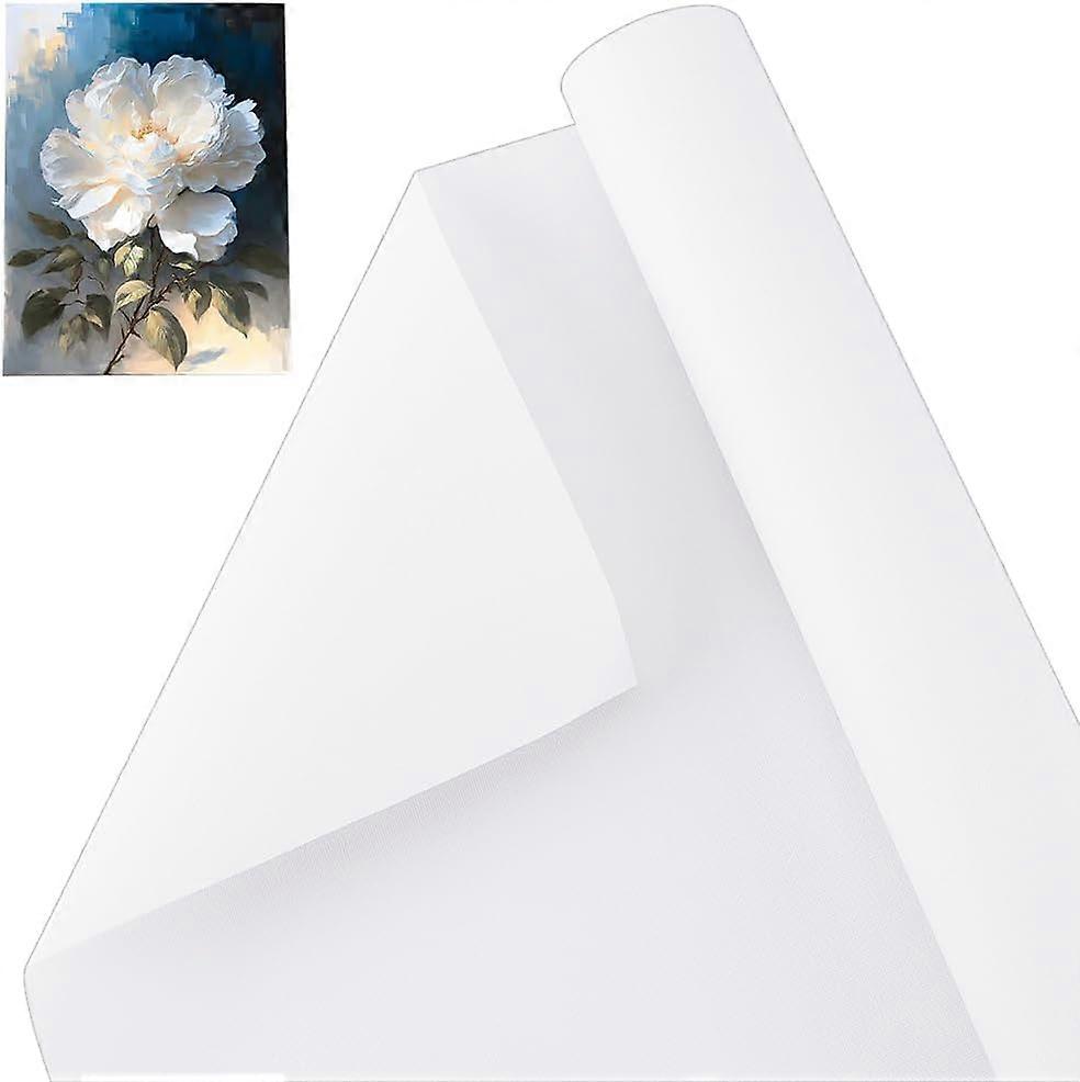 14.7 Inch x 5.5 Yards Double Primed Cotton Canvas White Canvas Roll 0.3mm Thick Cotton Canvas Roll for Painting Double Primed Gesso Canvas Paper for O