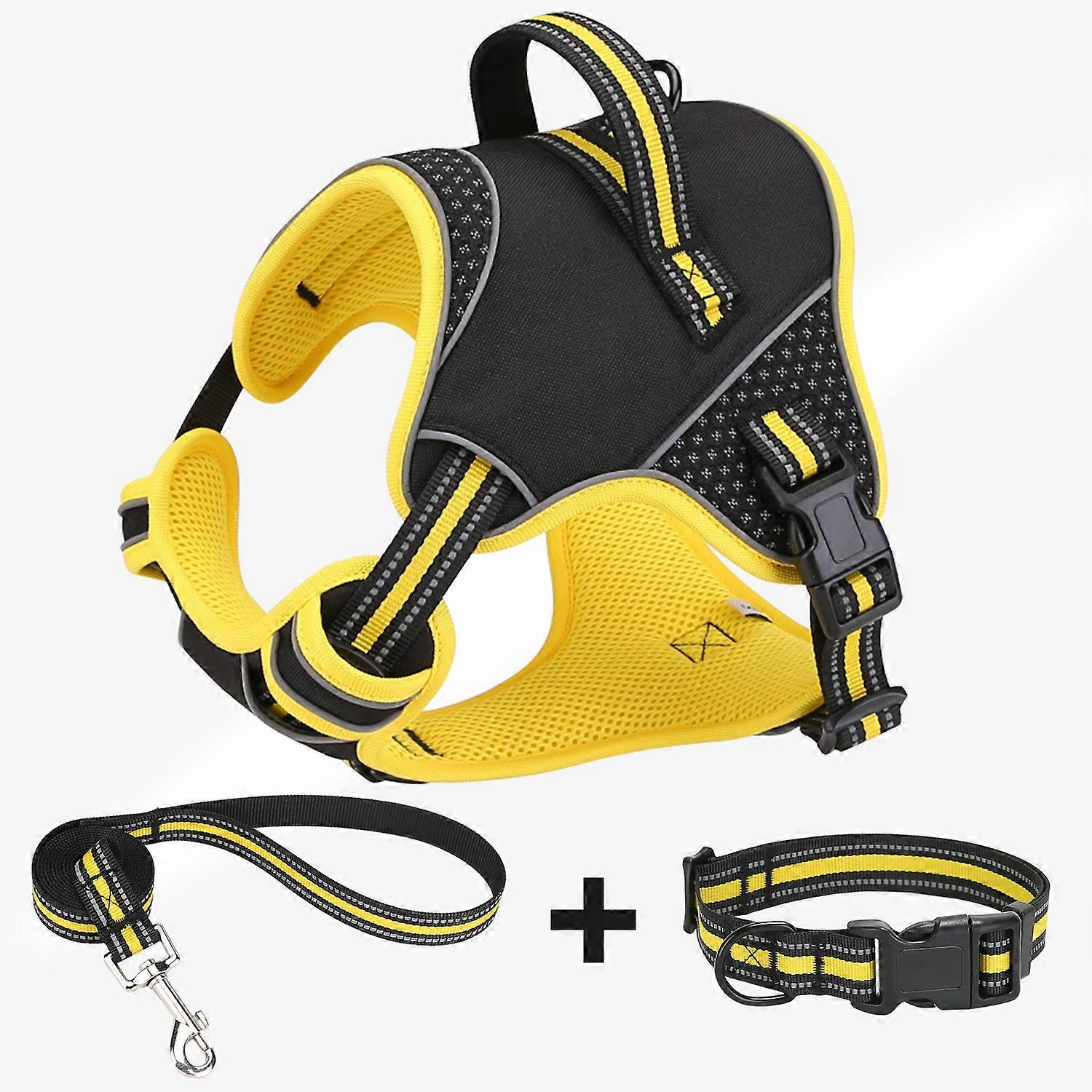 No Pull Dog Harness Medium Reflective Front Clip Vest with Handle, Adjustable 2 Metal Rings 3 Buckles