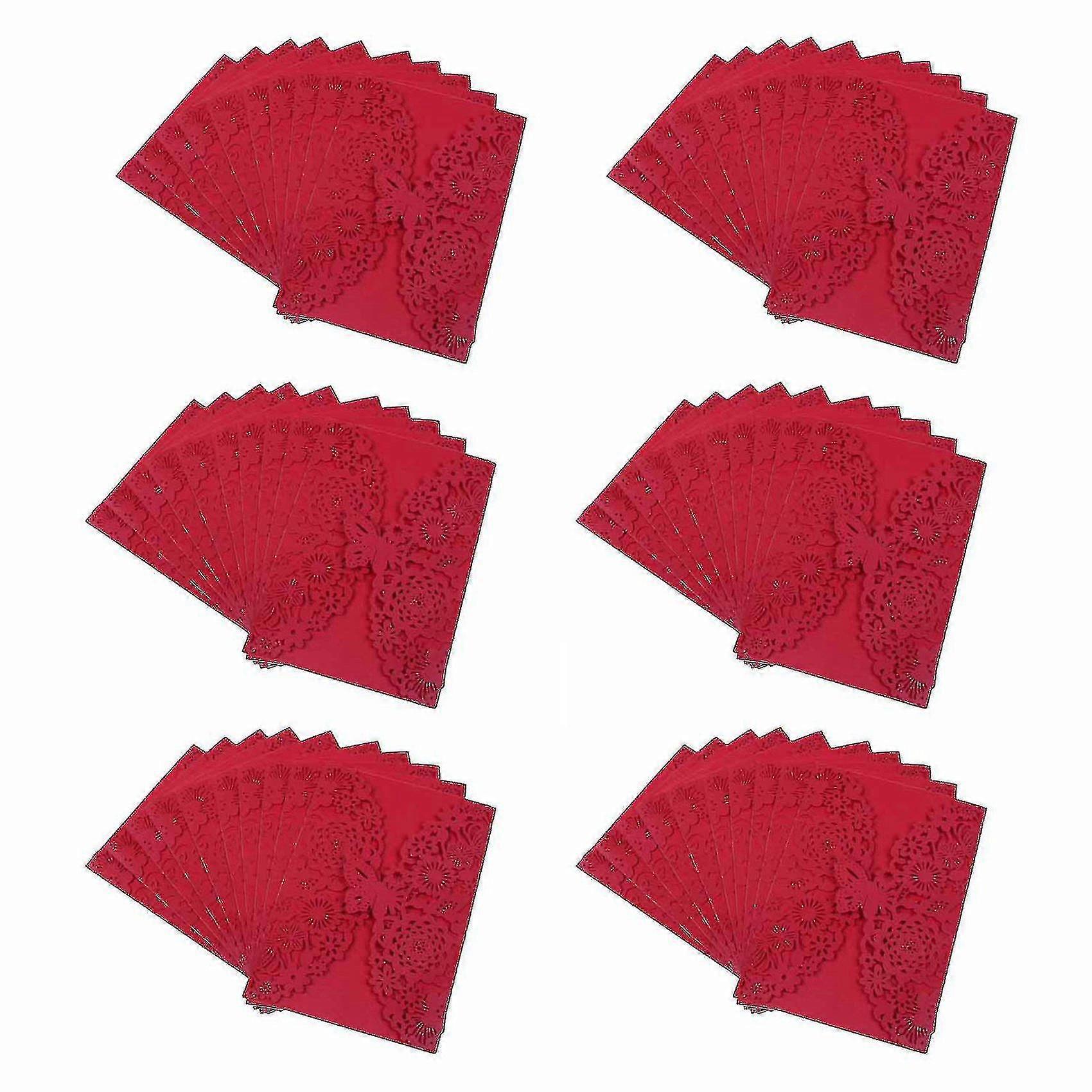 2024 10pcs/set Carved Butterflies Invitation Card Compatible With Wedding: Red