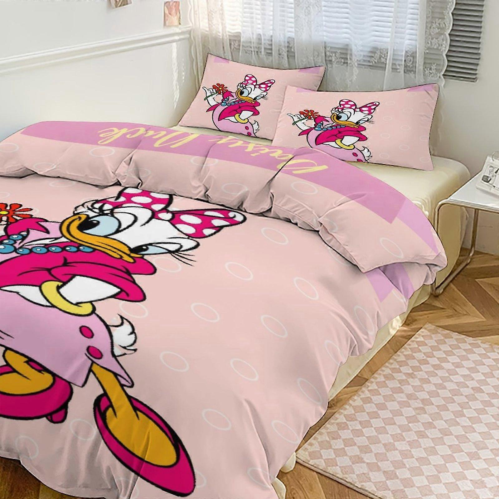 Lakan g701 Daisy Duck Tryck Sängkläder Set Mönster Påslakan Cove Set 3 delar 1 påslakan och 2 örngott för kvinnor män tonåringar tq701 lakan