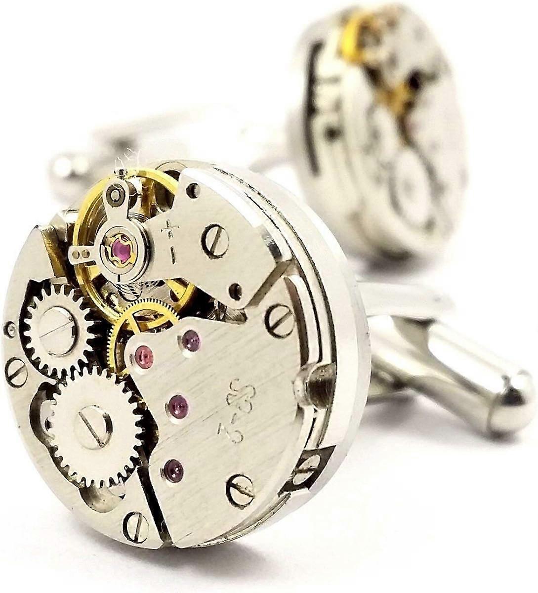 Cool Steampunk Cufflinks Watch Movement Cufflinks for Mens Shirt with a Gift Box