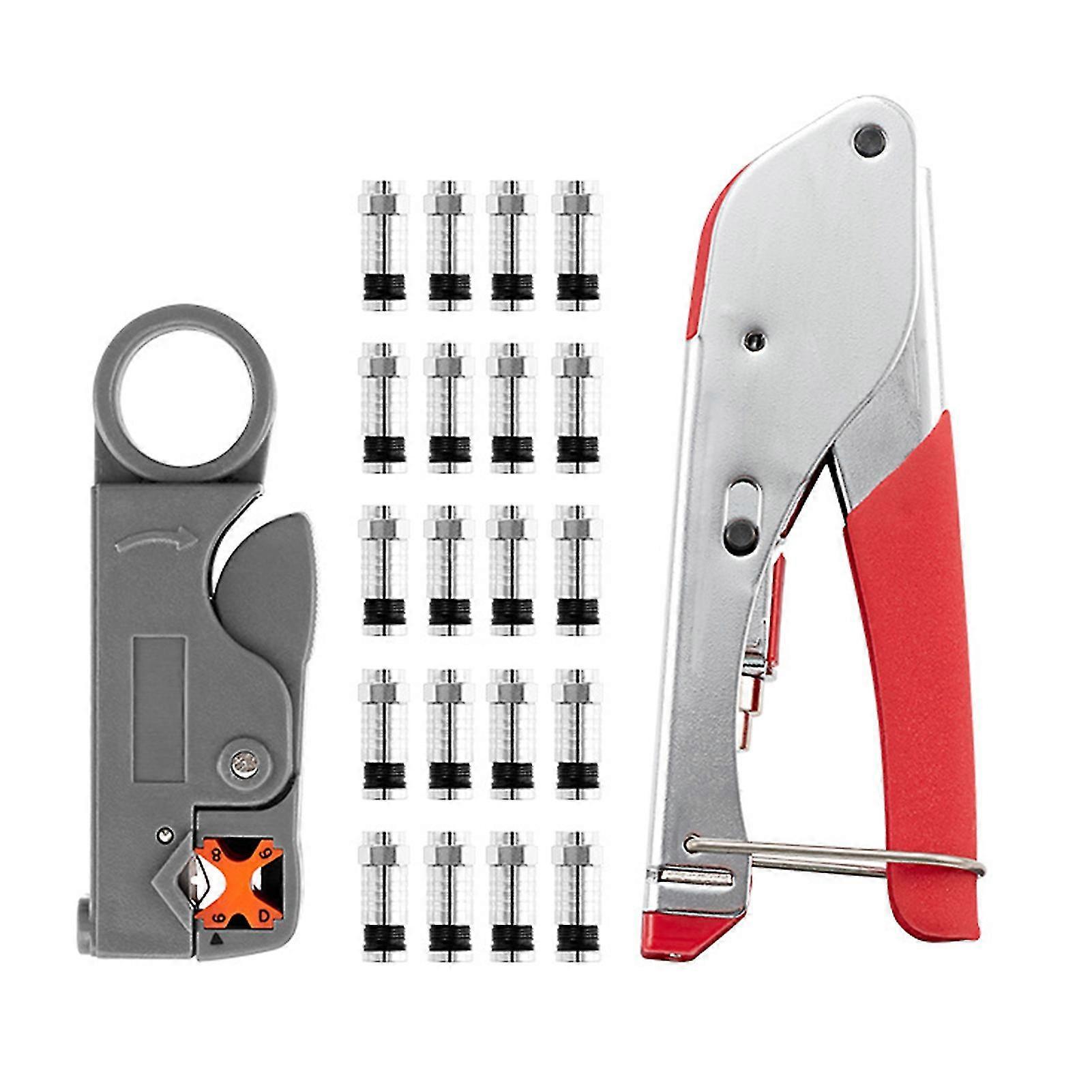 Coaxial Crimping Pliers, Wire Stripper,20 Pcs F Connector