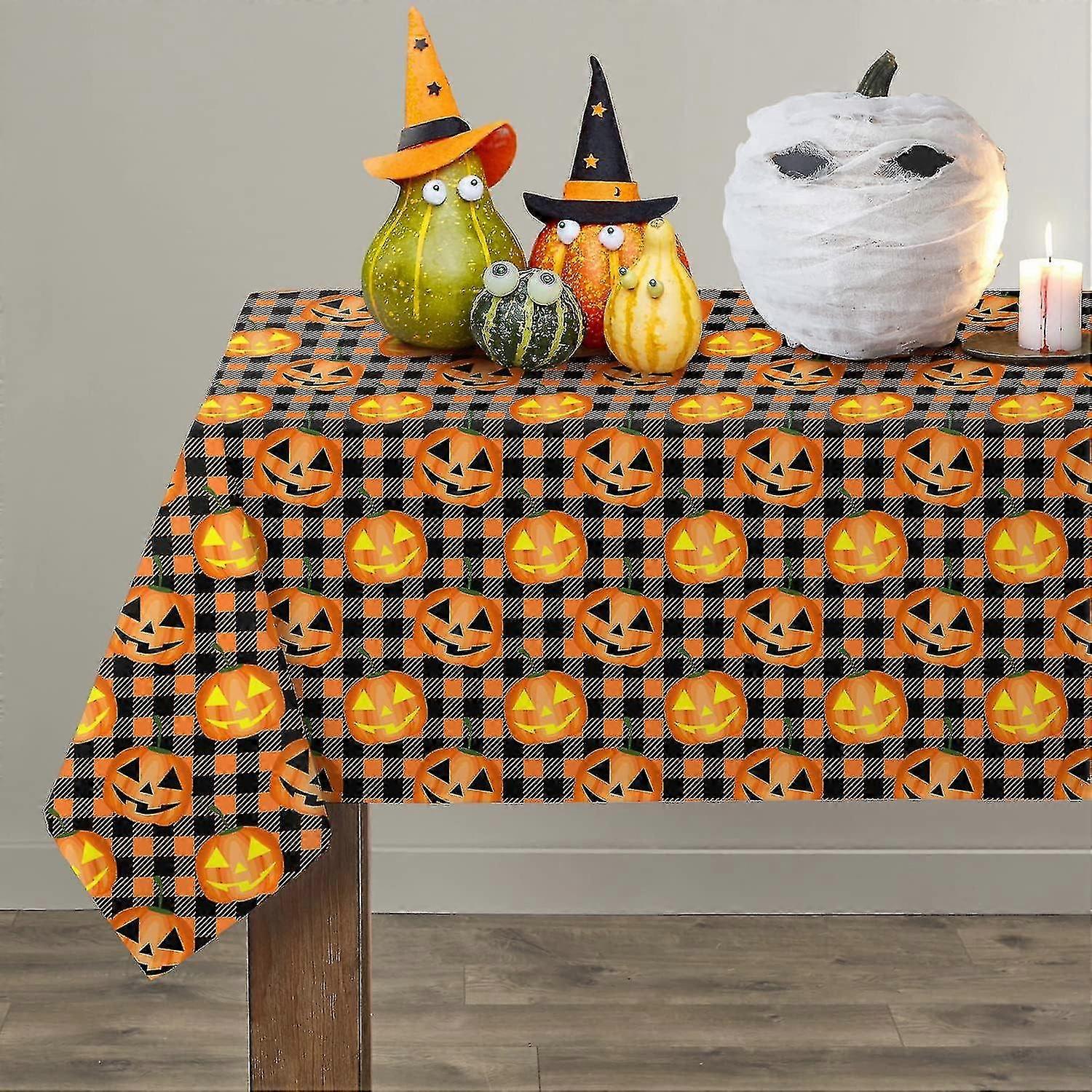 Halloween Tablecloth, Halloween Table Cloth With Pumpkin Spider Web Bat Tablecloth, Waterproof Wrinkle Free Rectangle Tablecloth Polyester Fabric Tabl