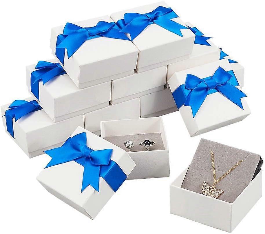 12 Pcs Bowknot Cardboard Ring Boxes 2.76x2.76 Inch Ring Boxes with Lid Paper Jewelry Set Box Display Packaging Box Set for Jewelry Storage Blue