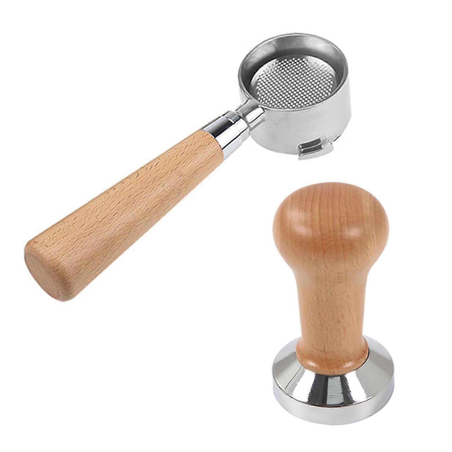 1 Pcs Coffee Bottomless Portafilter Basket Coffee Accessories & 1 Pcs Coffee Tamper Wooden Handle G