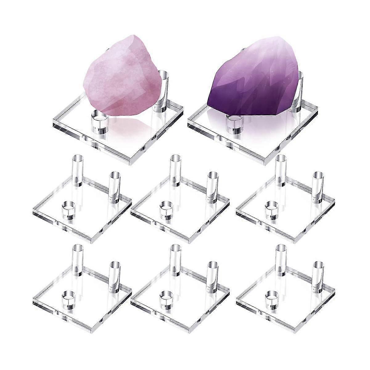 8pcs 2.5inch 3 Pegs Acrylic Display Stands Clear Mineral Holder Square Display Easel Stands For Cor
