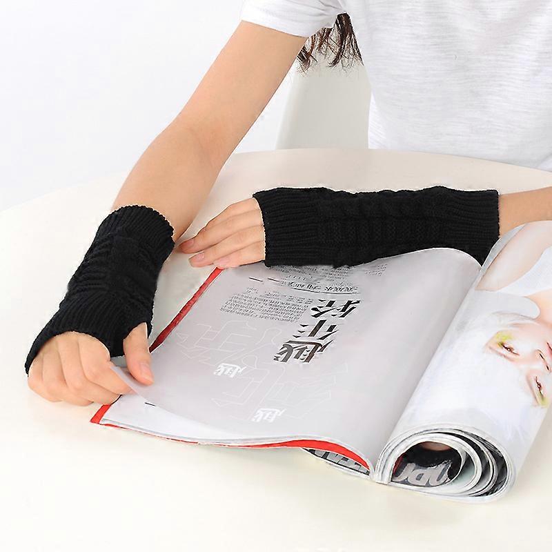 Ladies Fingerless Wrist Arm Warm Gloves Cable Knitted Mitten