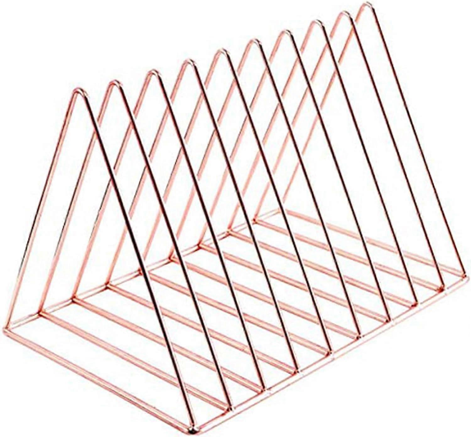 Triangle File Folder Racks and Magazine Holder,10 Section Metal Newspaper Holder Magazine File Storage for Office Home Decoration,Rose Gold
