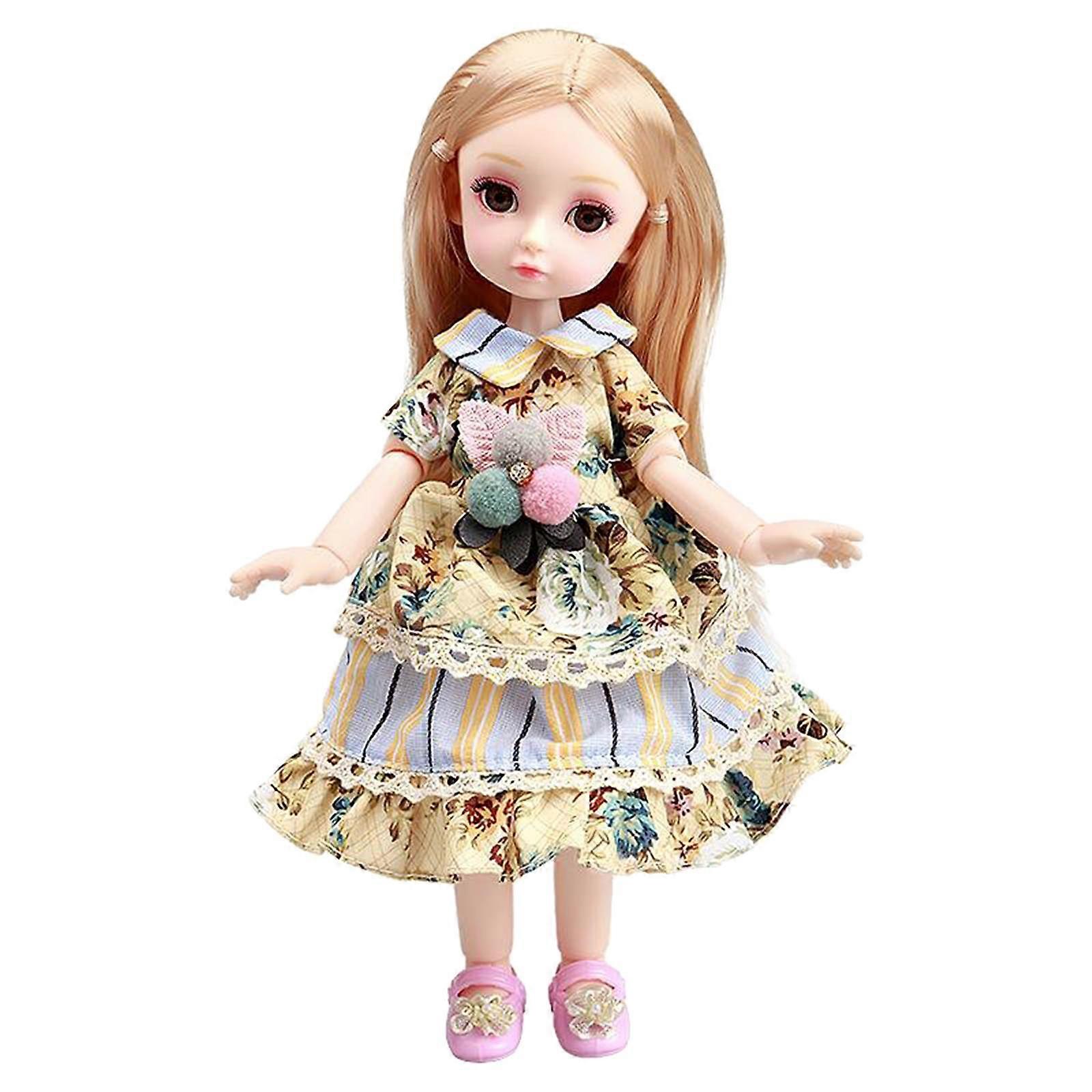 Poupées 10" Poupée articulée Jouet de bricolage avec jupe 4D Yeux Cils Maquillage Jaune