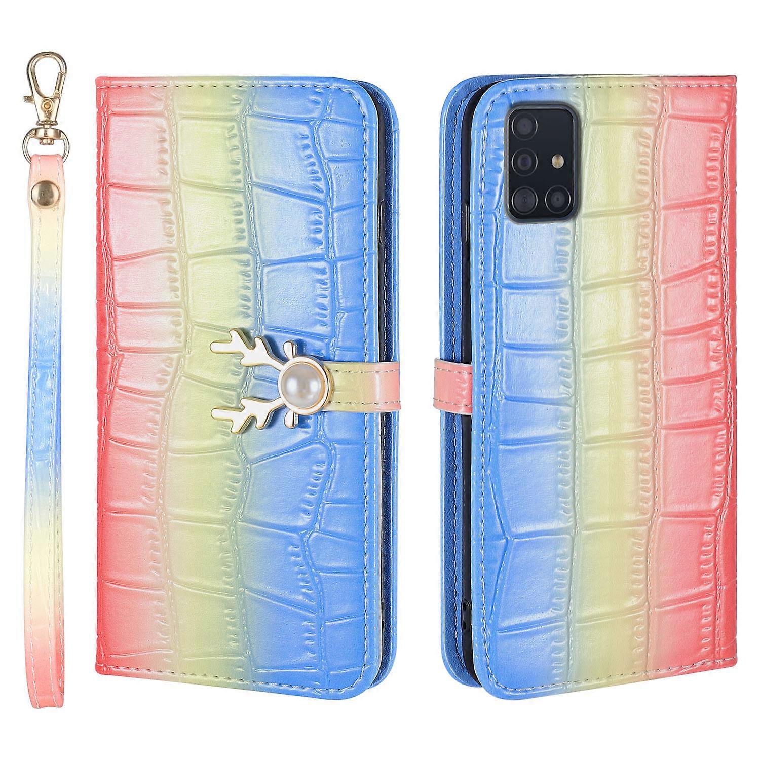 Elk Pattern Phone Case for Samsung Galaxy A51 5G with Card Holder, lanyard, PU Leather Material, Wallet Function, Corner Fall Protection