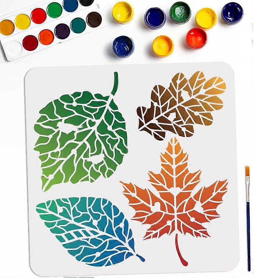 Leaves Veins Maple Leaf Stencil 11.811.8inch Large Autumn Leaves Stencil Reusable 4 Leaf Patterns Drawing Templates with Paint Brush for Furniture Can