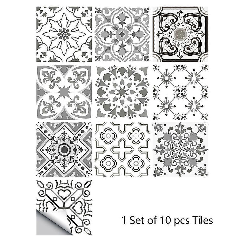 Retro style grey tile pattern matte floor stickers kitchen tile tabletop renovation waterproof wall stickers (10 cm x 10 cm)