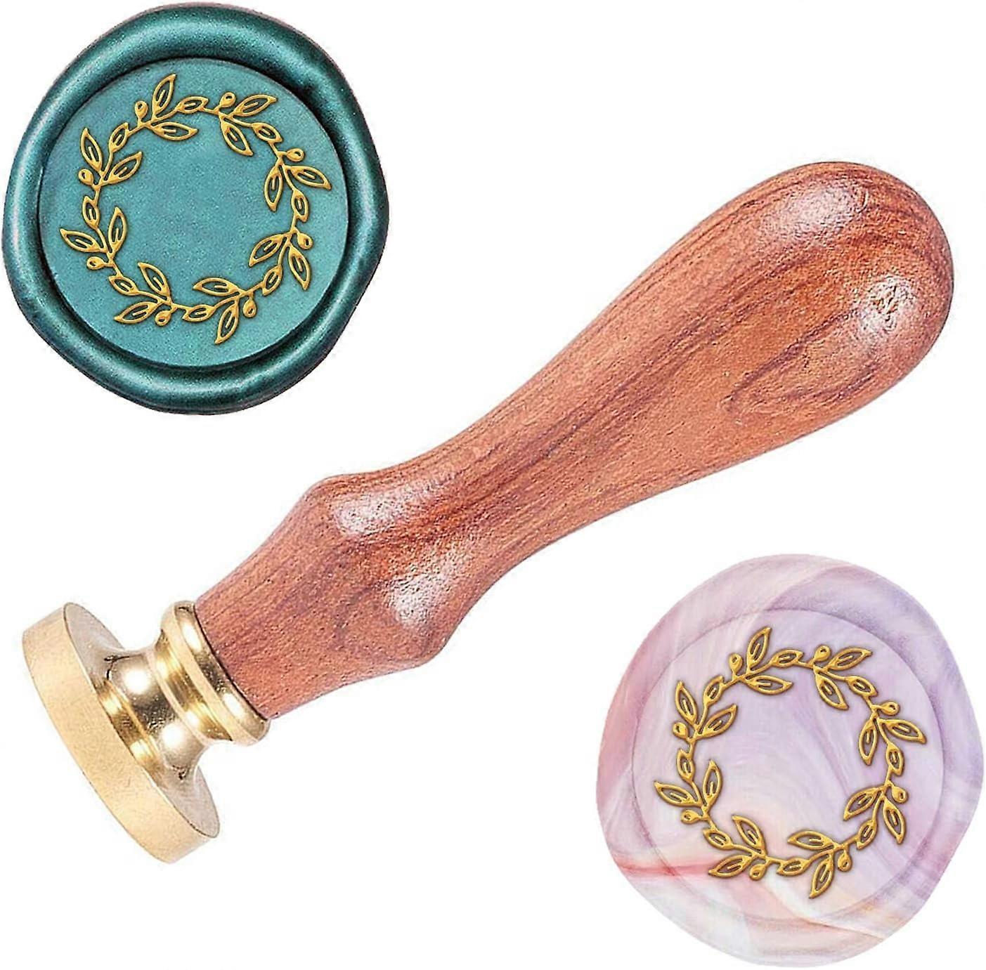 1pc 0.98 Olive Wreath Pattern Wax Seal Stamp Removable Brass Wood Handle Seal for Making Envelopes Wedding Invitations