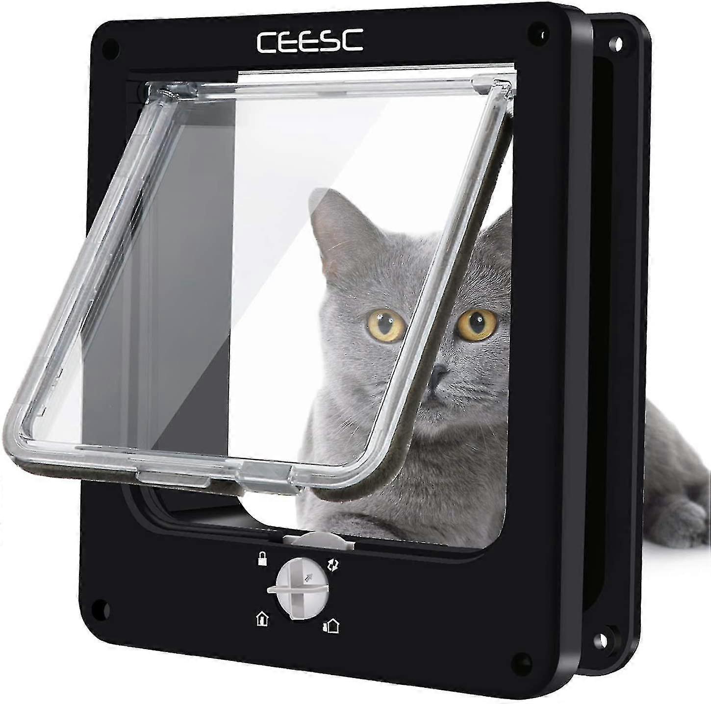 Cat Flap Magnetic Pet Door With Rotary 4 Way Lock For Cats, Kitties (medium Black)