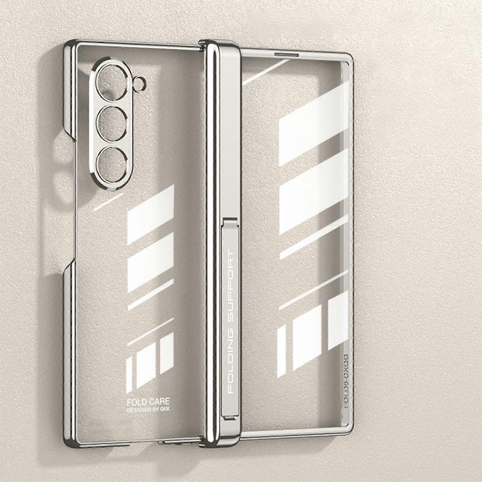 for Samsung Galaxy Z Fold 6 5G Clear Case with Magnetic Hinge Protection and Adjustable Kickstand & Screen Protector, Transparent Electroplating Magne