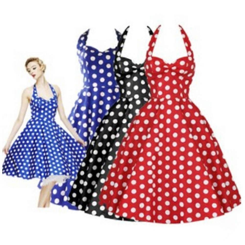 50s rock and roll retro Audrey Hepburn women's halterneck lace-up polka-dot swing dress