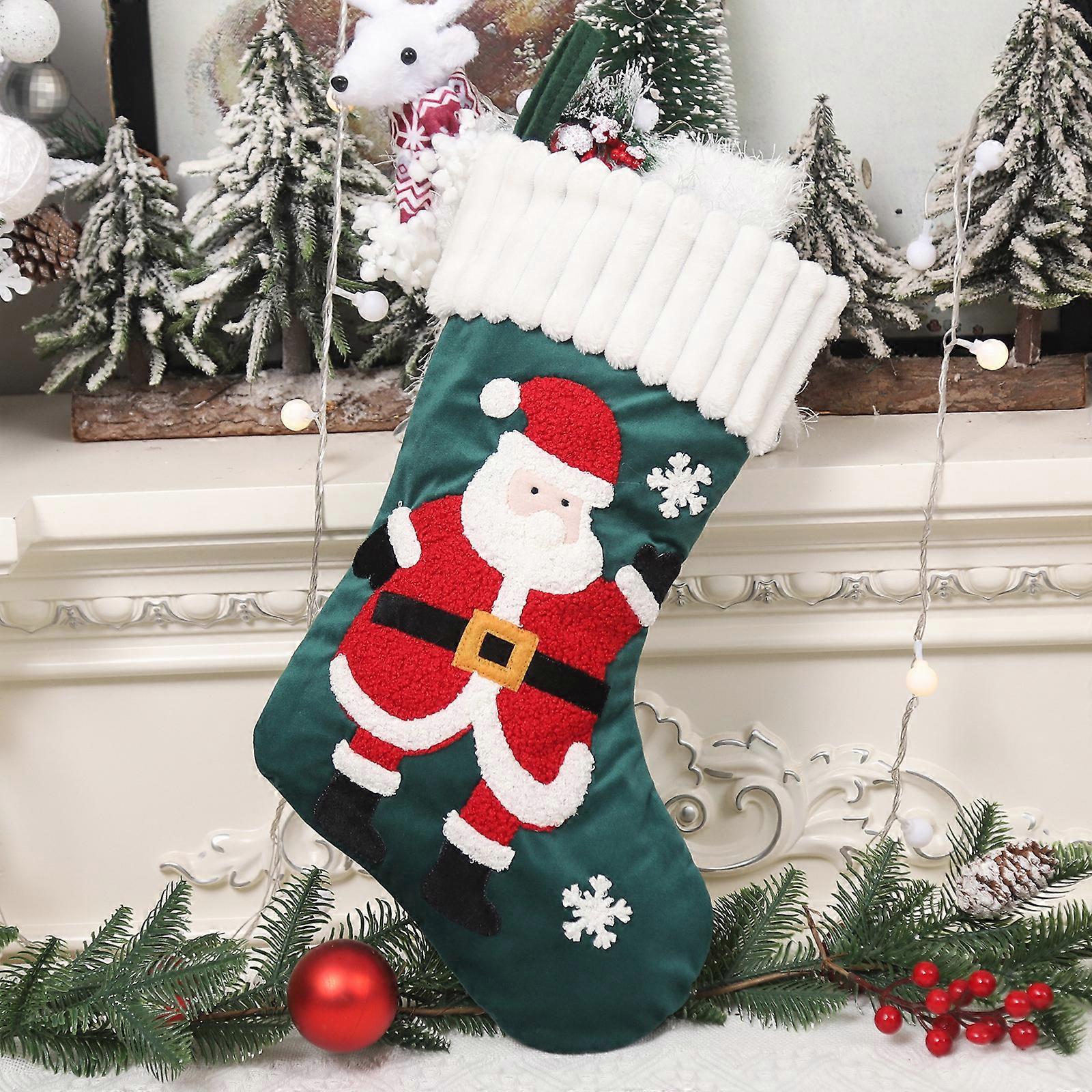 Christmas Stocking Santa And Snowman Design, Hanging Decor, Festive Mantel Stocking, Standard Size