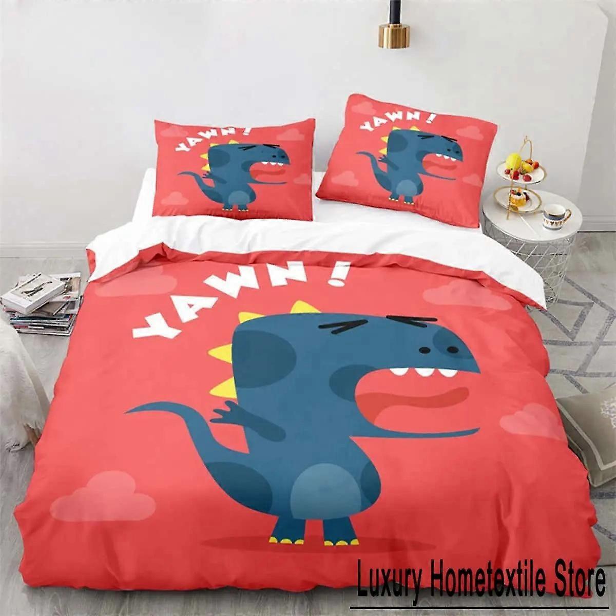 o2176 Prześcieradła Cartoon Dinosaur Poszwa na kołdrę Śliczny zestaw pościeli dla zwierząt dla dzieci Chłopcy Dziewczęta Decor Pokrowiec na kołdrę z mikrofibry z poszewkami na poduszki Prześcieradła