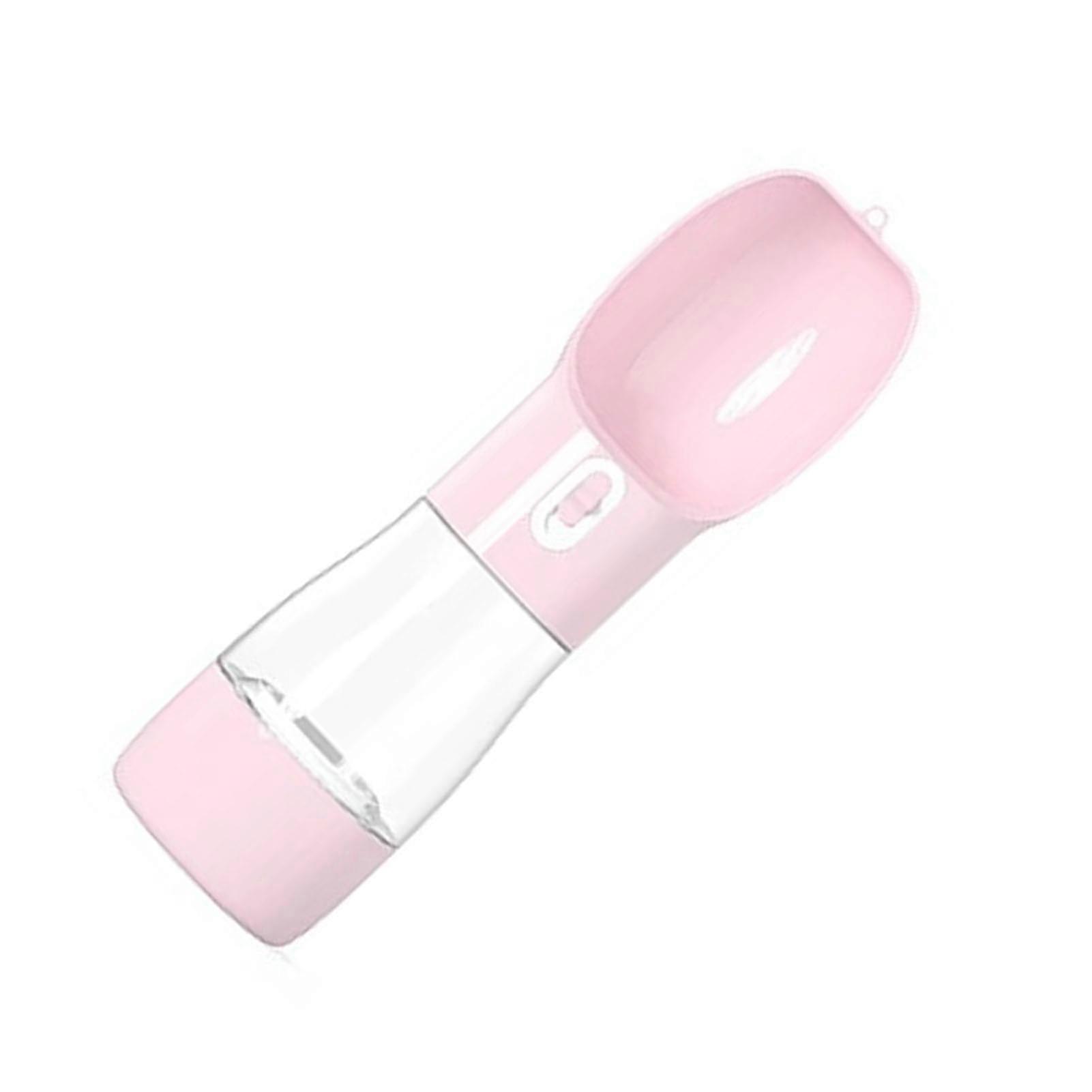 Portable Pet Water Bottle with Food Container for Travel Hiking and Walking 258ml Water 200ml Food Capacity Pink