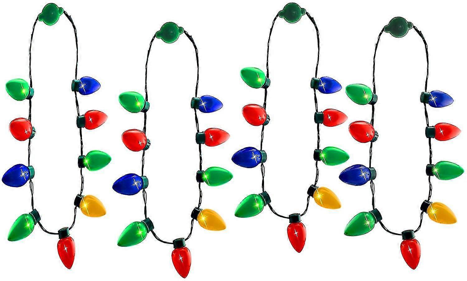 Led Light Up Christmas Bulb Necklace Party Favors (family 4 Pack)