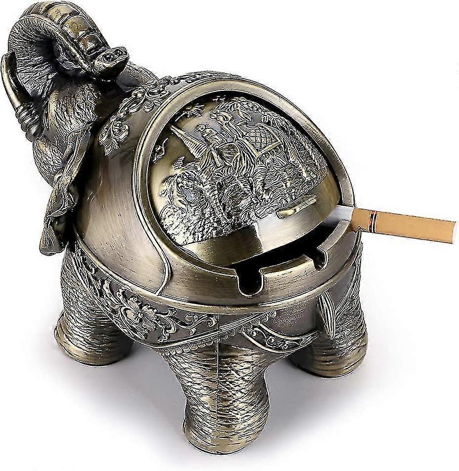 Ny retro vindtät askkopp med lock - retro elefantformad skrivbord askkopp cigarett cigarr askkopp rack