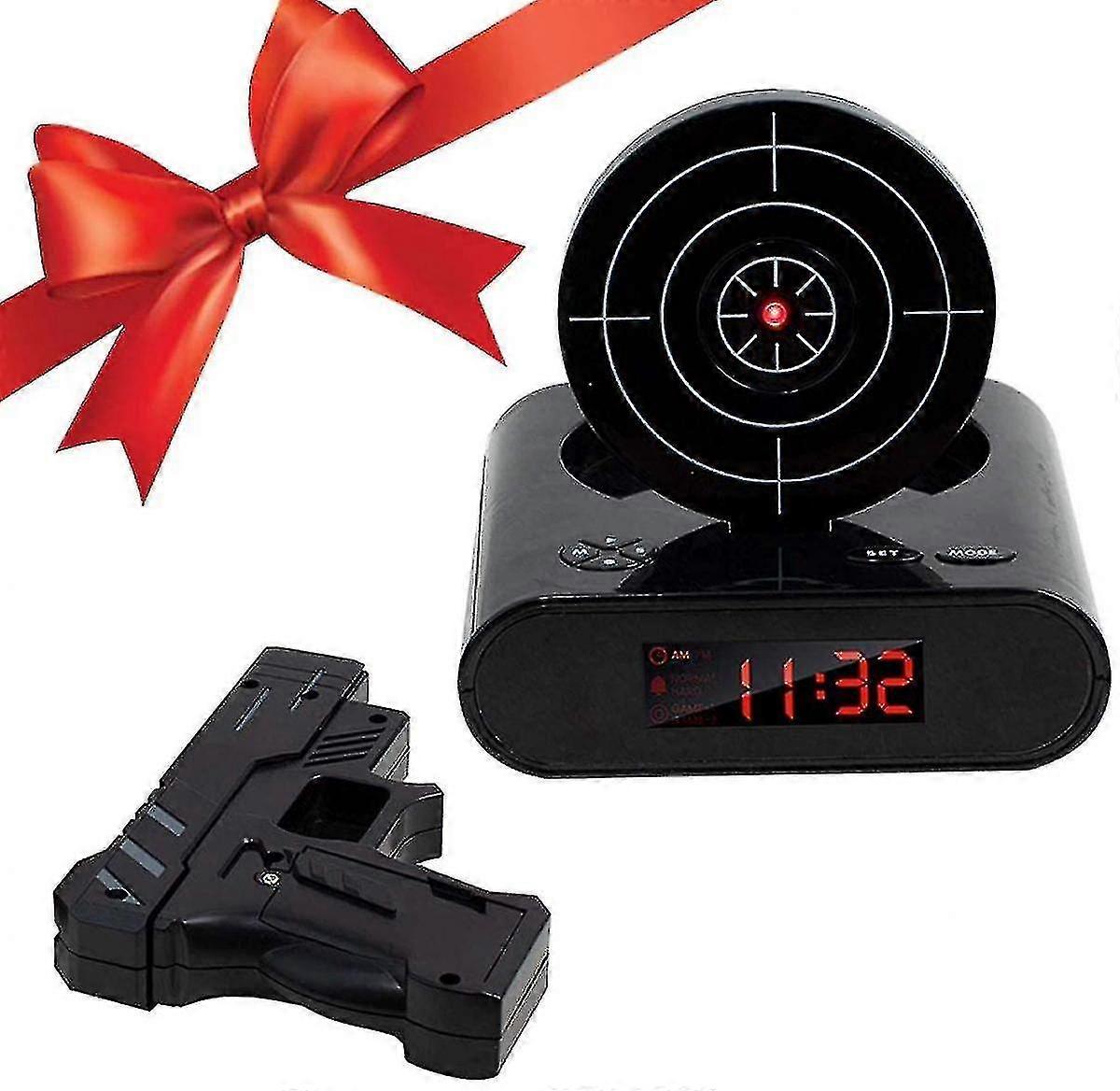Target Wake Up väckarklocka, kreativ vapenskjutningsalarm personlig 12-timmars digital display för tunga sovare, nyhet present till pojkar och flickor (svart)