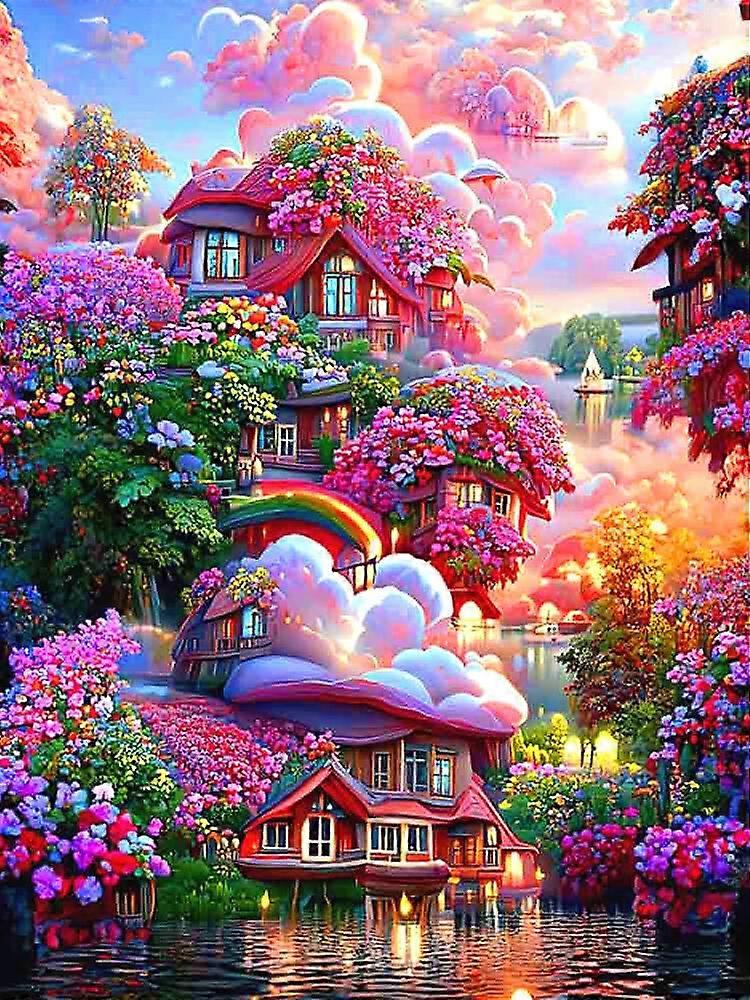 Dww-30 x 40 cm ,maison fleurie de rve Diamond Painting Broderie Diamant Peinture  Canevas 5d Tableau Enfant Adulte Strass Lot Puzzle Dessin Decoration