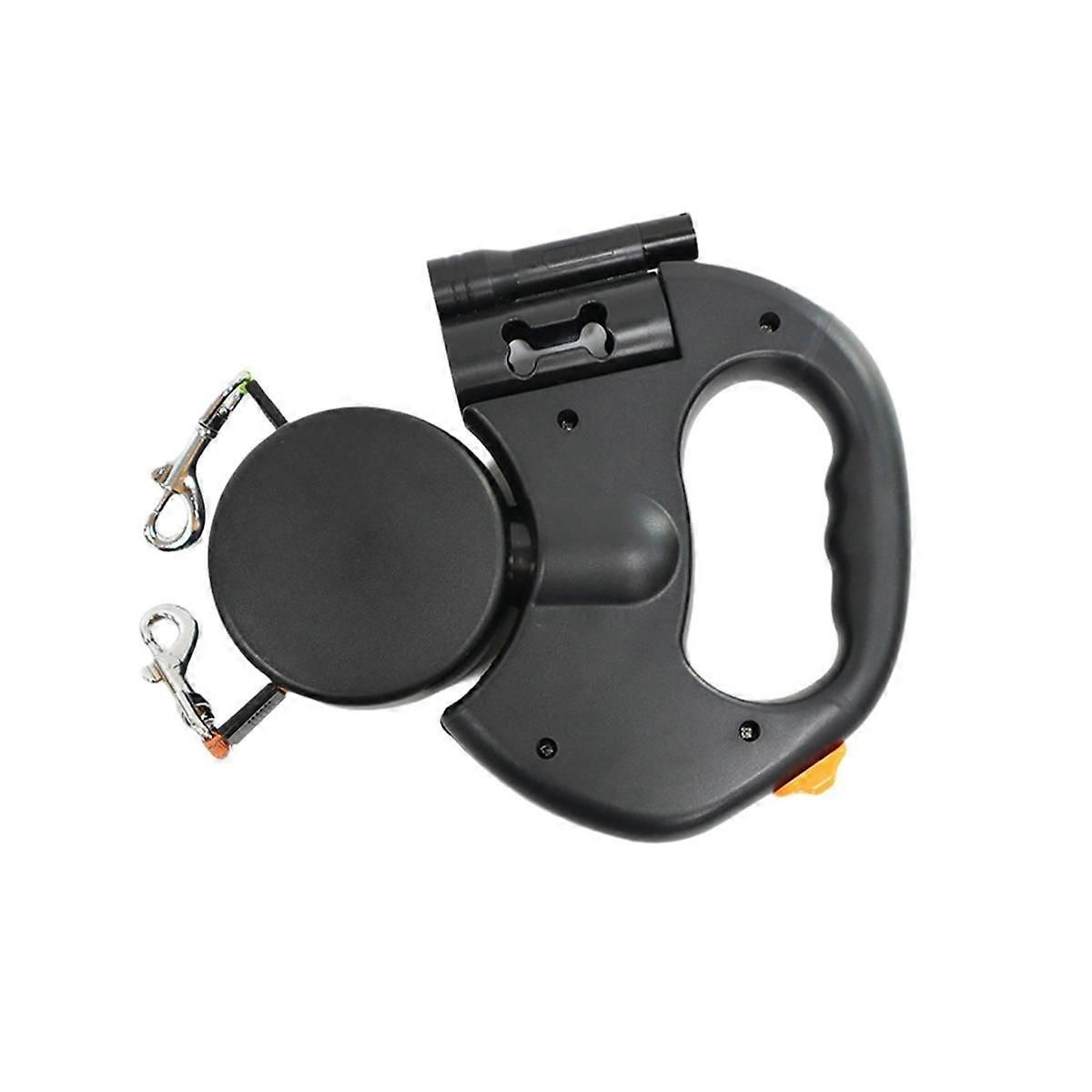 Auto Retractable Dual Dog Leash with Flashlight Waste Bag Box Roulette Double-Ended Traction Rope P