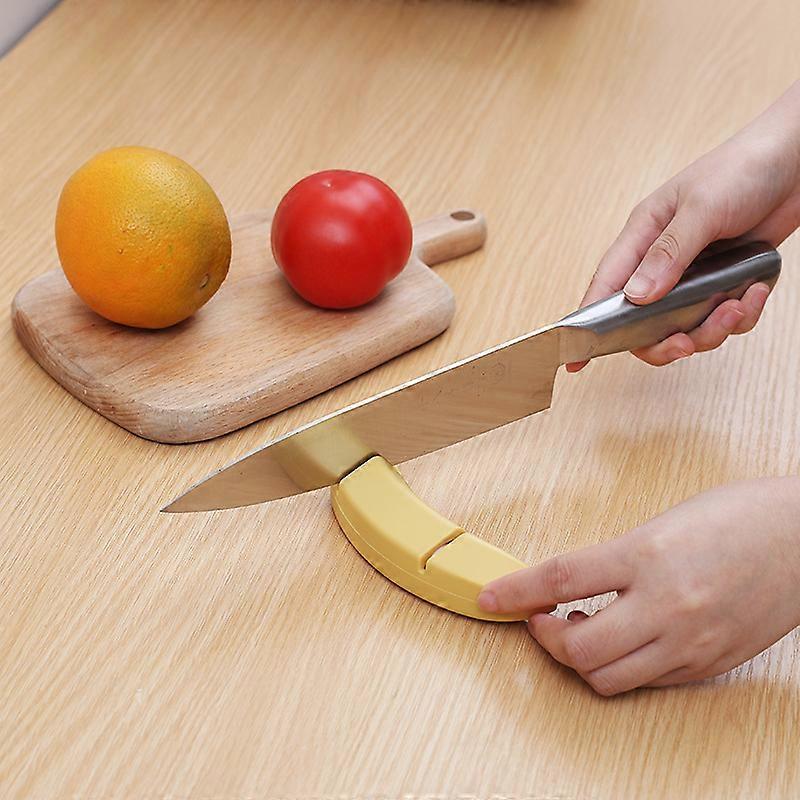 Yellow Knife Sharpener, Manual Knife Sharpener, Kitchen Knife Sharpener, Two-Stage Knife Sharpener, Banana Shape Sharpener, Creative Knife Sharpener, 