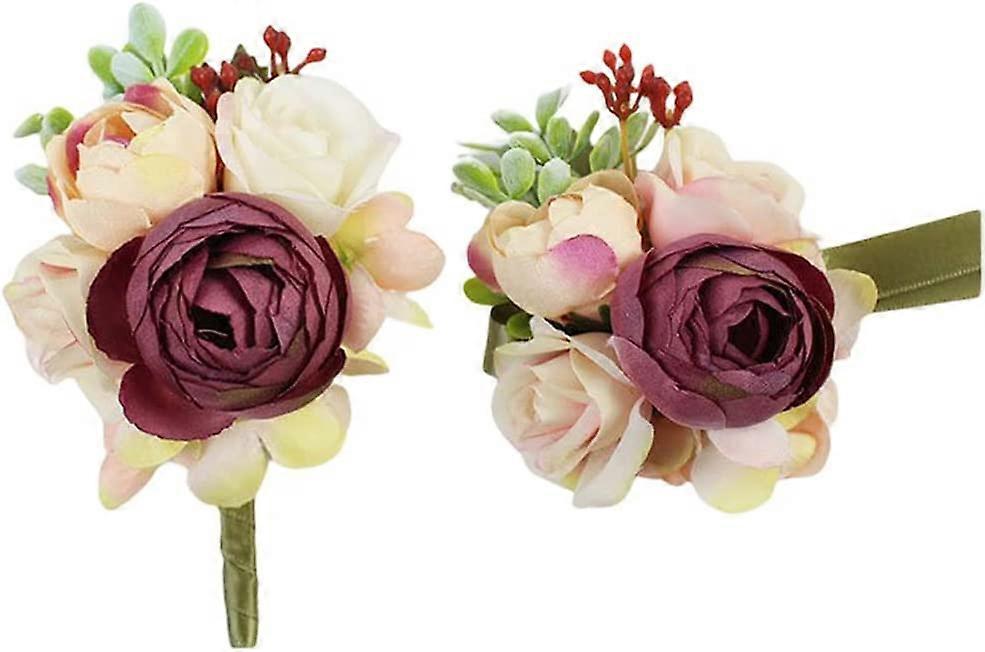 Conjunto de Corpete e Corpete de Pulso com Flores Falsas de 2 Peças, Conjunto de Festa de Formatura de Acessórios de Flores de Dama de Honra