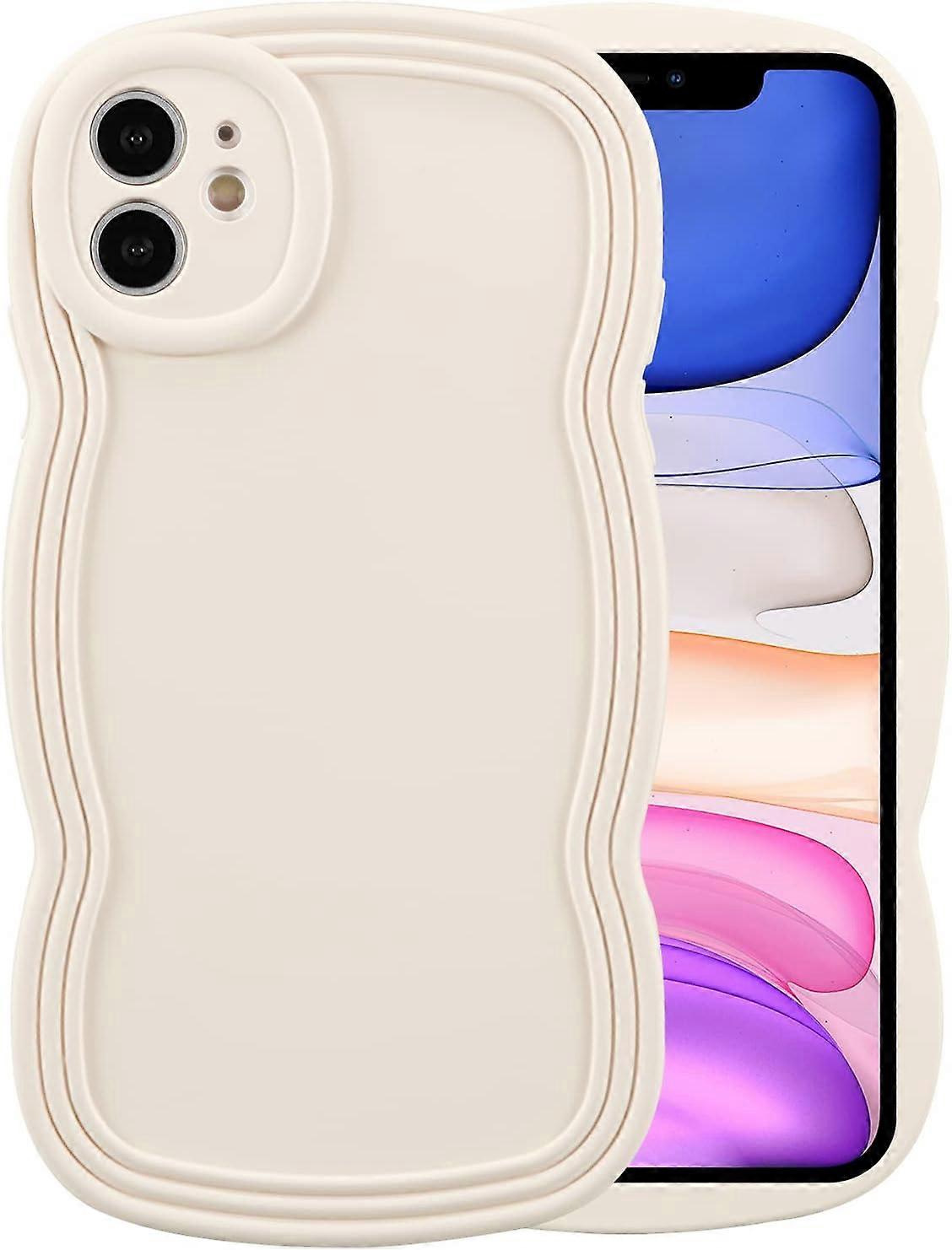 Case for iPhone, Cute Solid Color Curly Wavy Frame Silicone Shockproof Case, Full Camera Lens Case