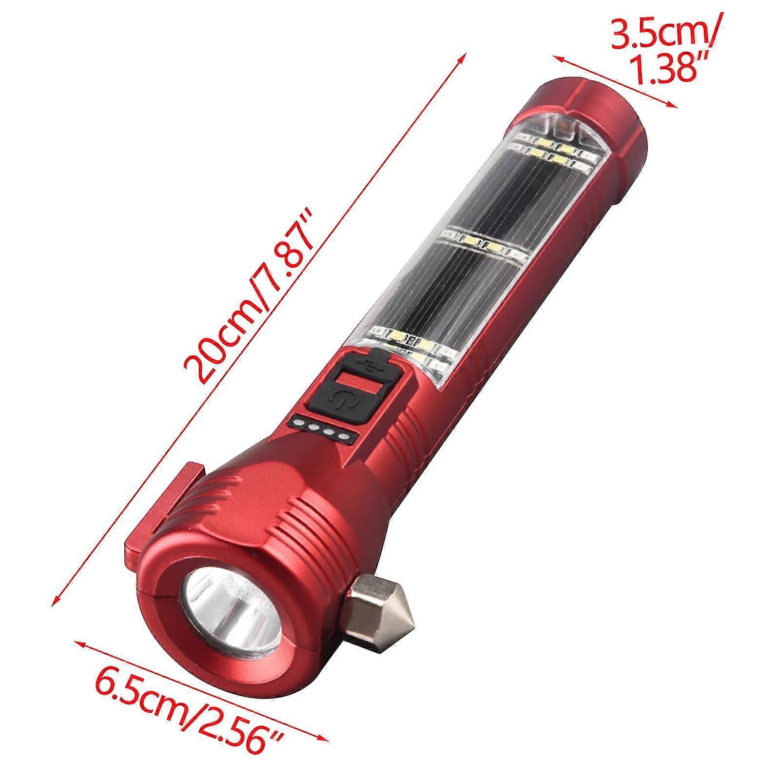 Solar, LED, USB Flashlight,USB Charging Car Strong Light Hammer Flashlight