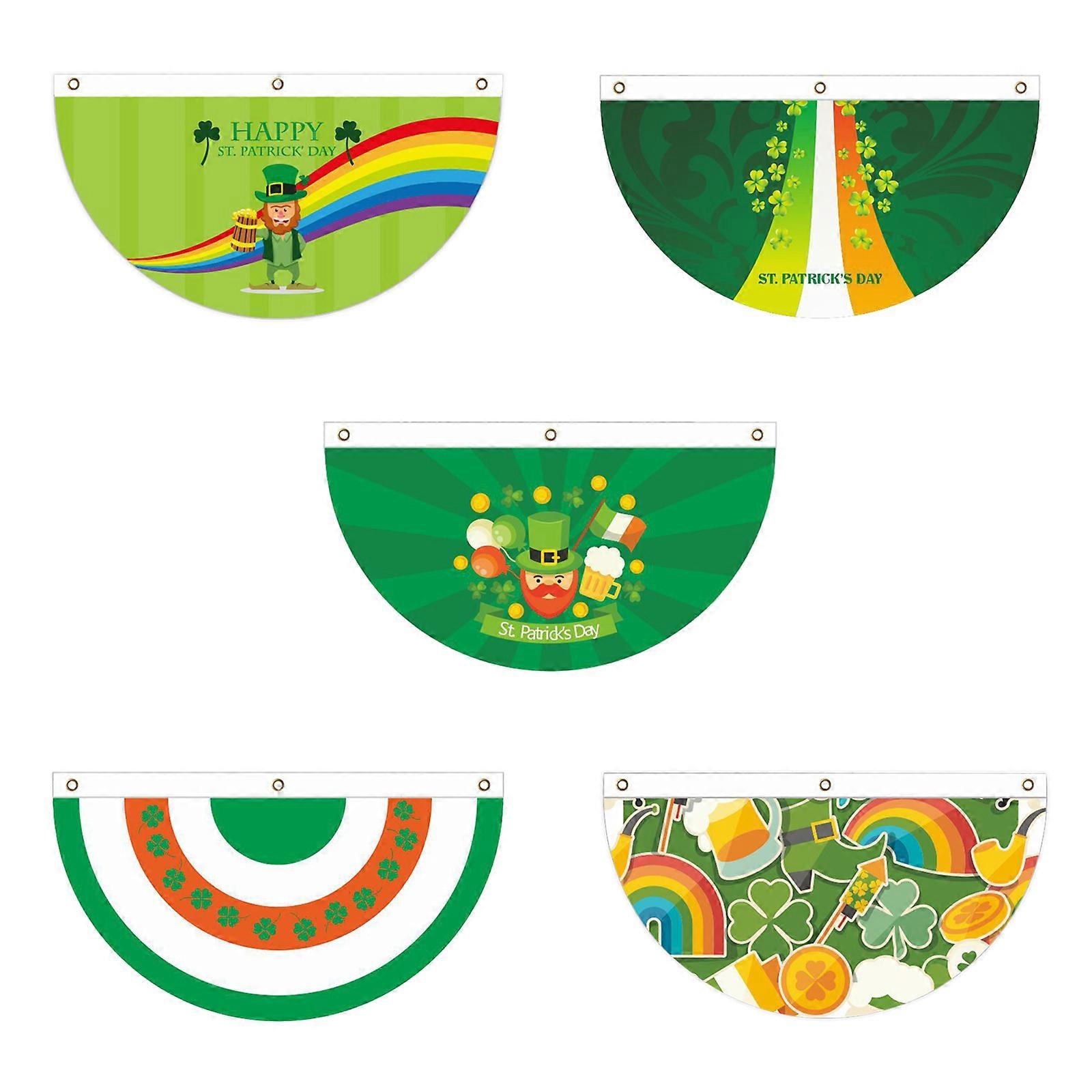 St Patrick Day Fan Flag Polyester Green 90 * 45 Cm High-quality Durable Folded