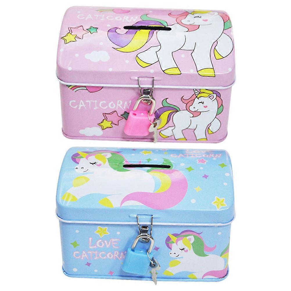 2 pcs Cartoon Money Saving Bank with Lock Unicorn Piggy Bank with Lock for Girl