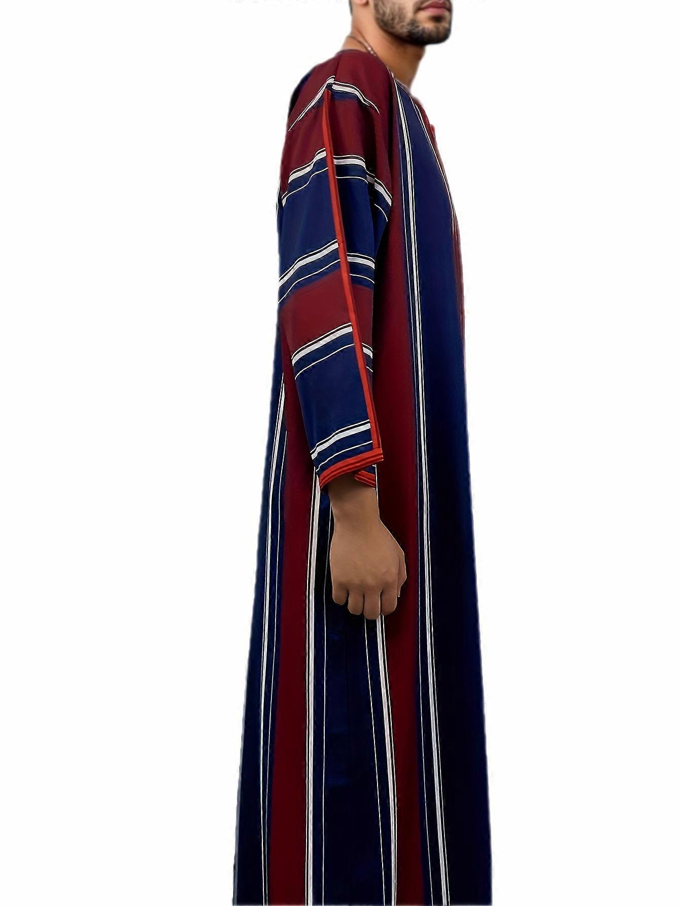 New style Men's Vintage Style Stripe Pattern Crew Neck Long Sleeve Robe For Cultural Activities In Arabic