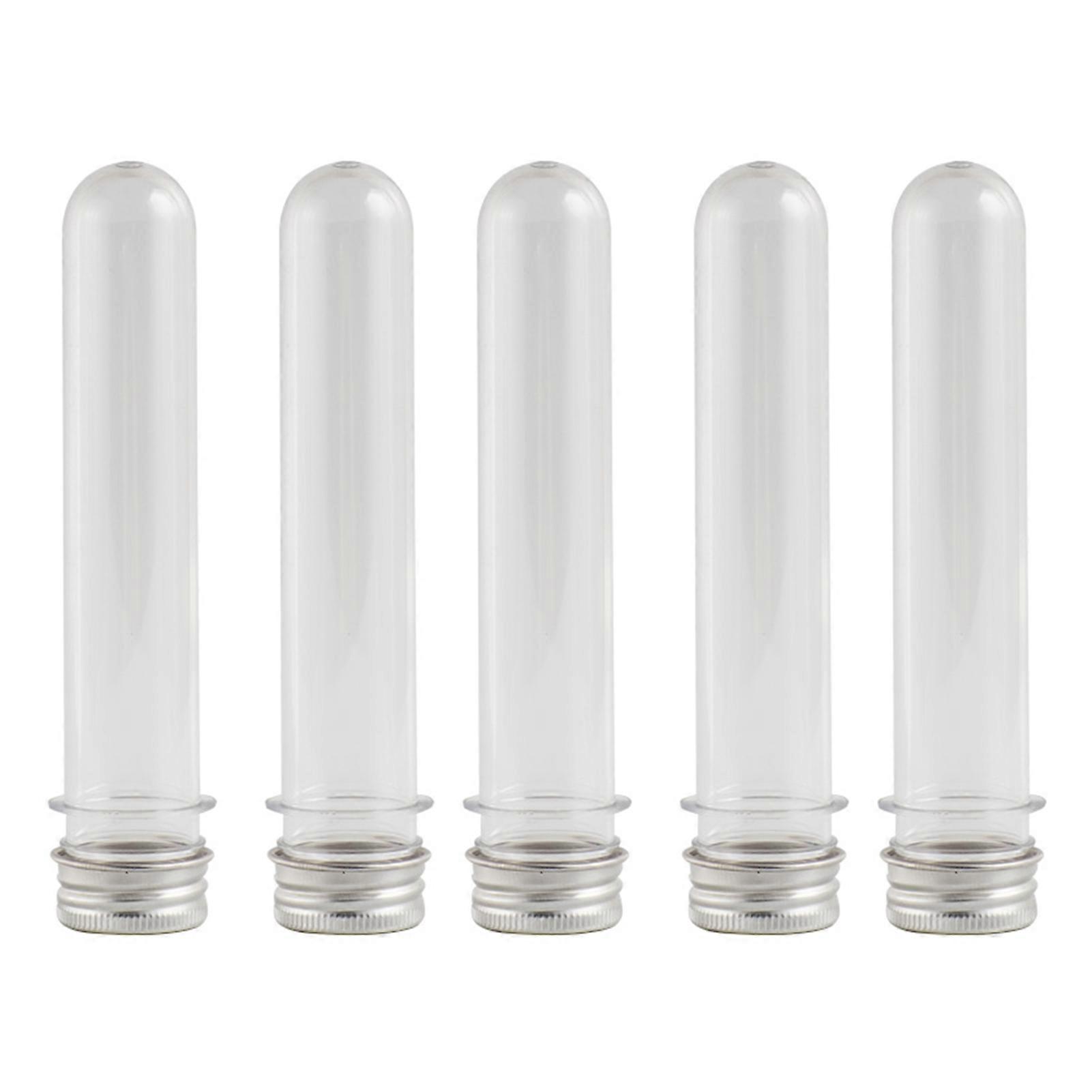 5Pcs 40ML Test Tube Bottles Transparent Glossy Leakproof Multi-purpose Reusable Sample Container Metal Cap Lab Test Tubes Sample Vials for Wedding