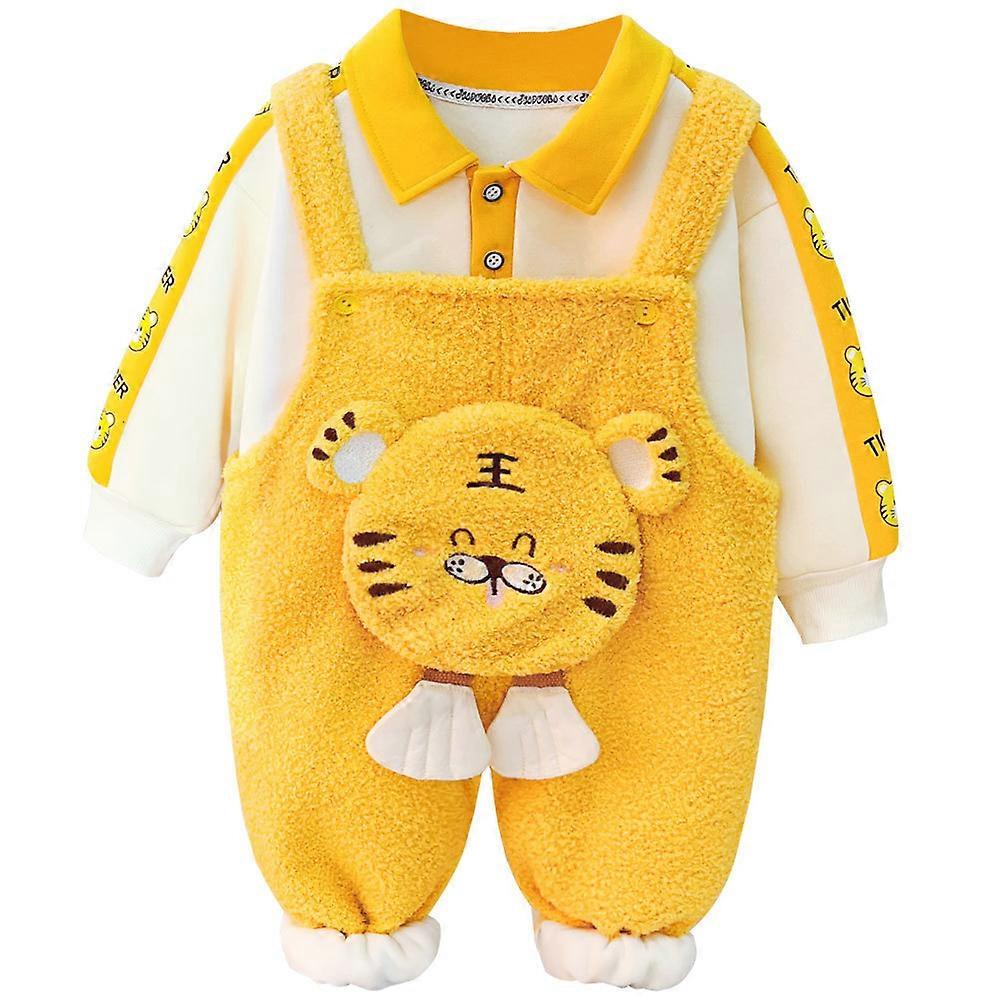秋と冬の子供のぬいぐるみサスペンダーベビーカジュアル暖かいTシャツ+サスペンダーズボン