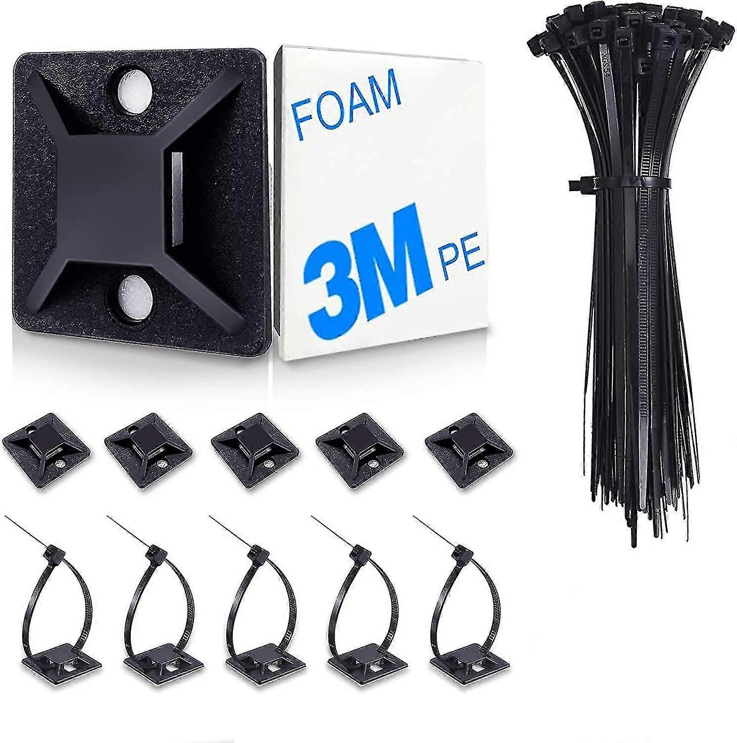 100 Πακέτο Zip Tie Mount με δεσμούς καλωδίων, αυτοκόλλητες βάσεις για τη θήκη καλωδίων, μαύρα κλιπ διαχείρισης καλωδίων Άγκυρες τοίχου -t