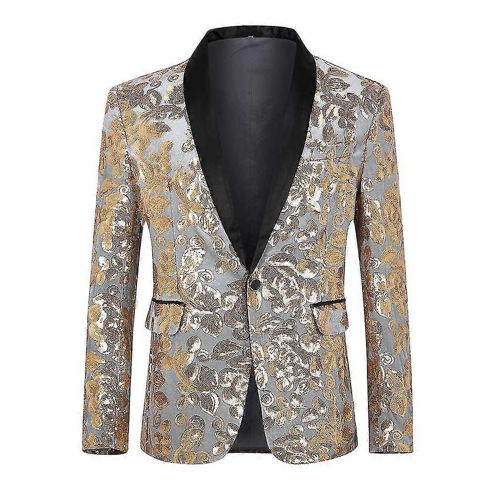 Mens Sequins Blazer Dance Banquet Shawl Collar Suit Jacket