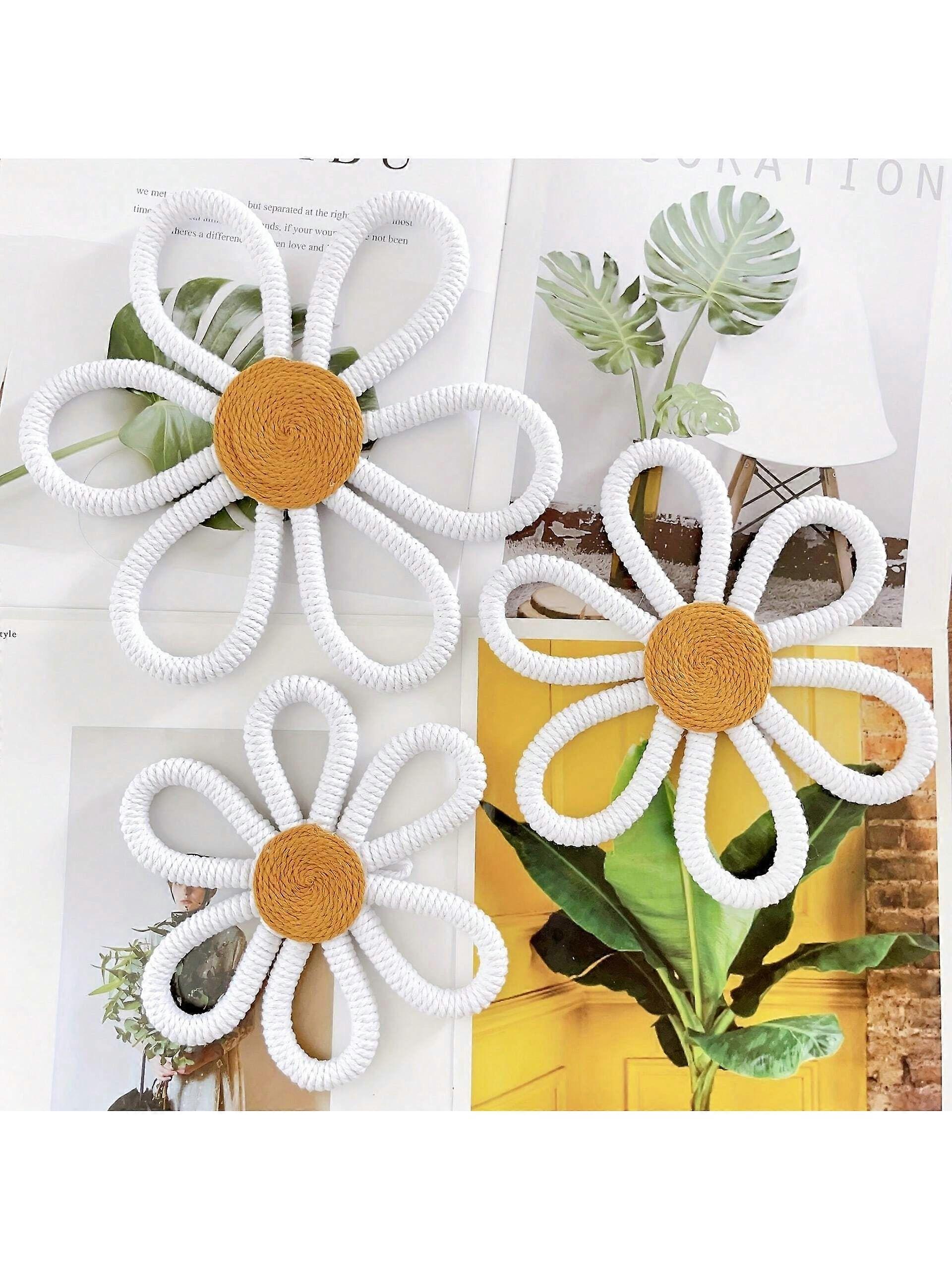 1個/ 3個のボヘミアンデイジーフラワーウォールデコレーション、手作りデイジーフラワー織り壁掛け、女の子向け、ホーム、オフィス、寮、保育室のデコレーション、ハウス