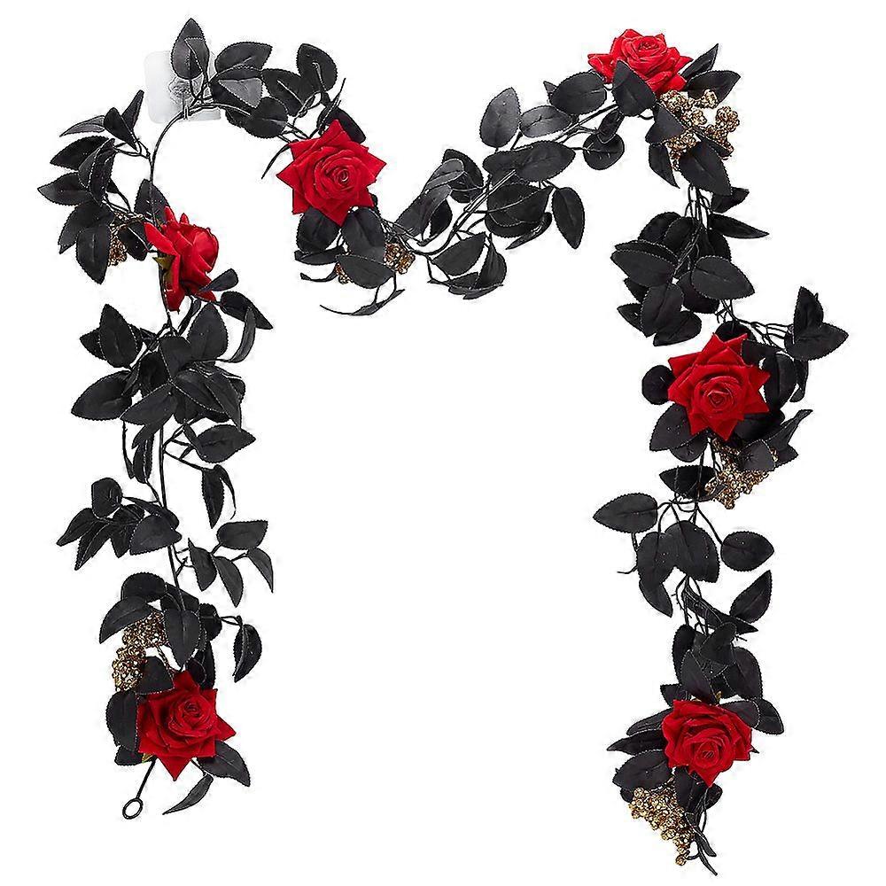 Halloween Artificial Silk & Foam Rose Rattan Hanging Flower Garland for Home Party Decoration Red 1750mm