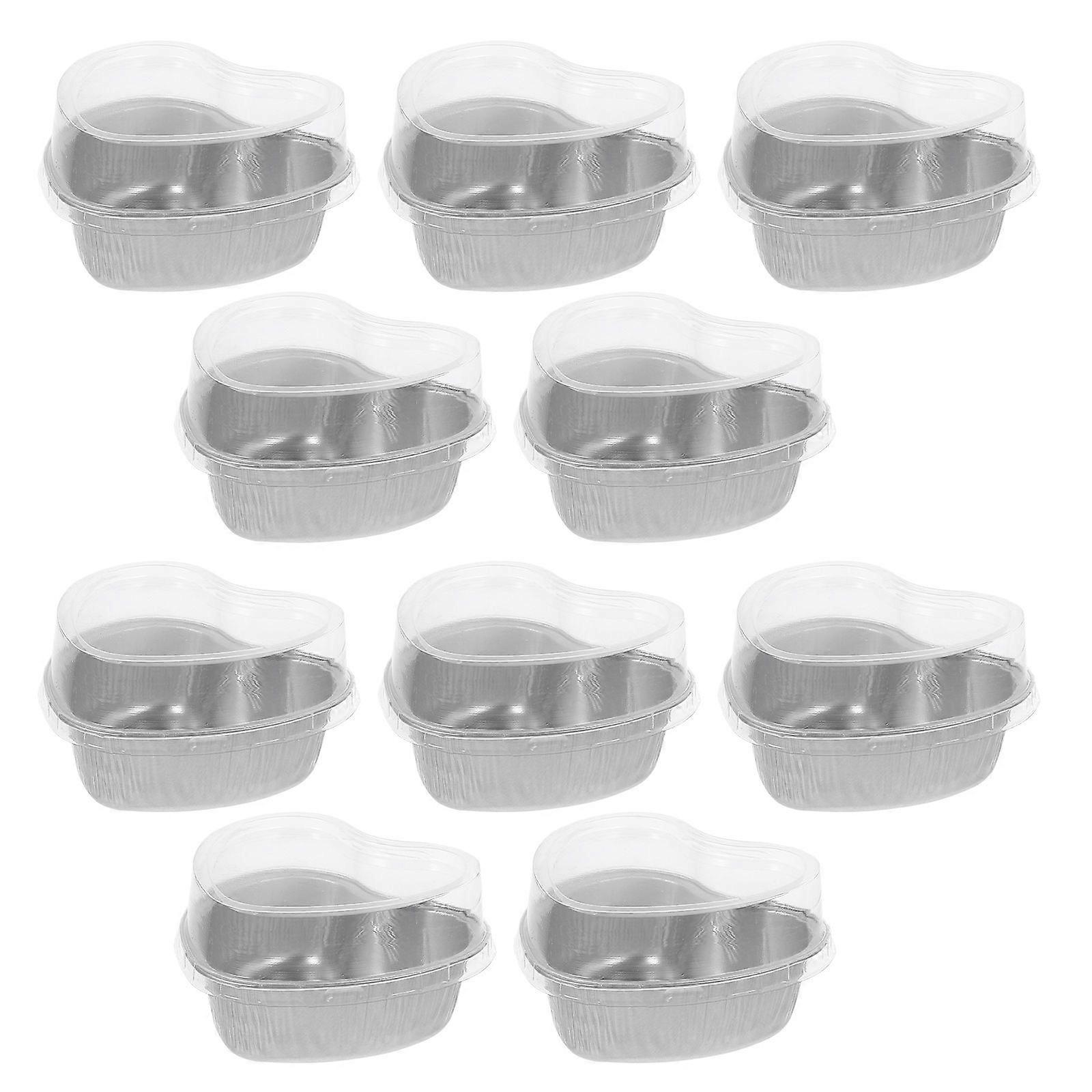 10Pcs Heart-shaped Foil Box Cake Pan with Lids Practical Cake Baking Box Foil Cupcake Cup