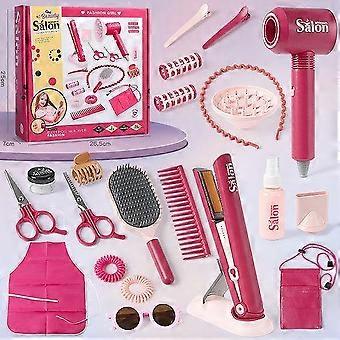 21Pcs Kids Hair Salon Playset - Realistic Beauty Salon Toys with Hairdryer, Straightener, Clipper & Accessories