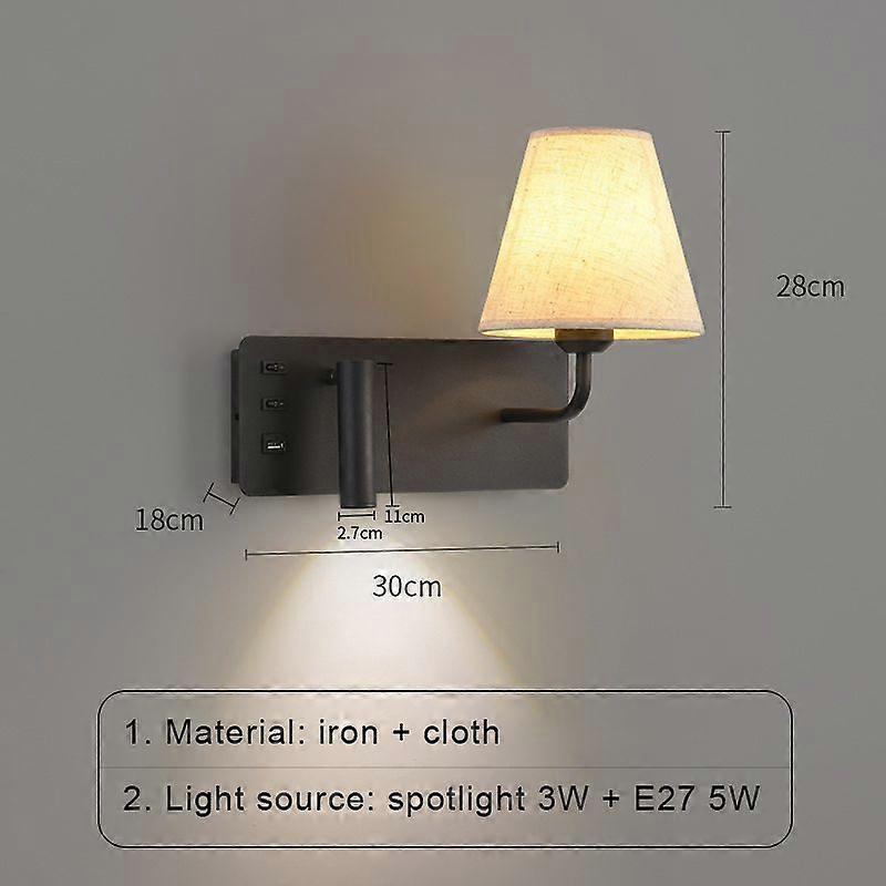 Nordic Led Wall Lamp Modern With Switch Usb Wall Light Indoor Light Room Decor Reading Sconces For Hotel Bedside Bedroom Fixture