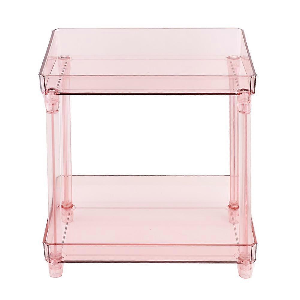 Double Layer Desk Storage Shelf Cosmetic Makeup Storage Rack Organizer (Transparent Red)