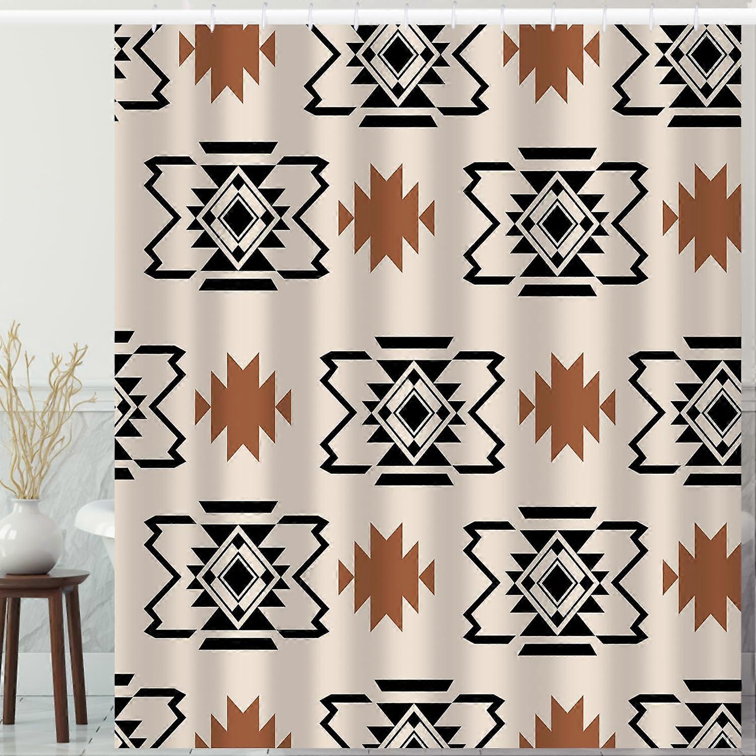 Shower Curtain Boho Style Abstract Geometric Vintage Pattern 72x84 Inch For Bathroom