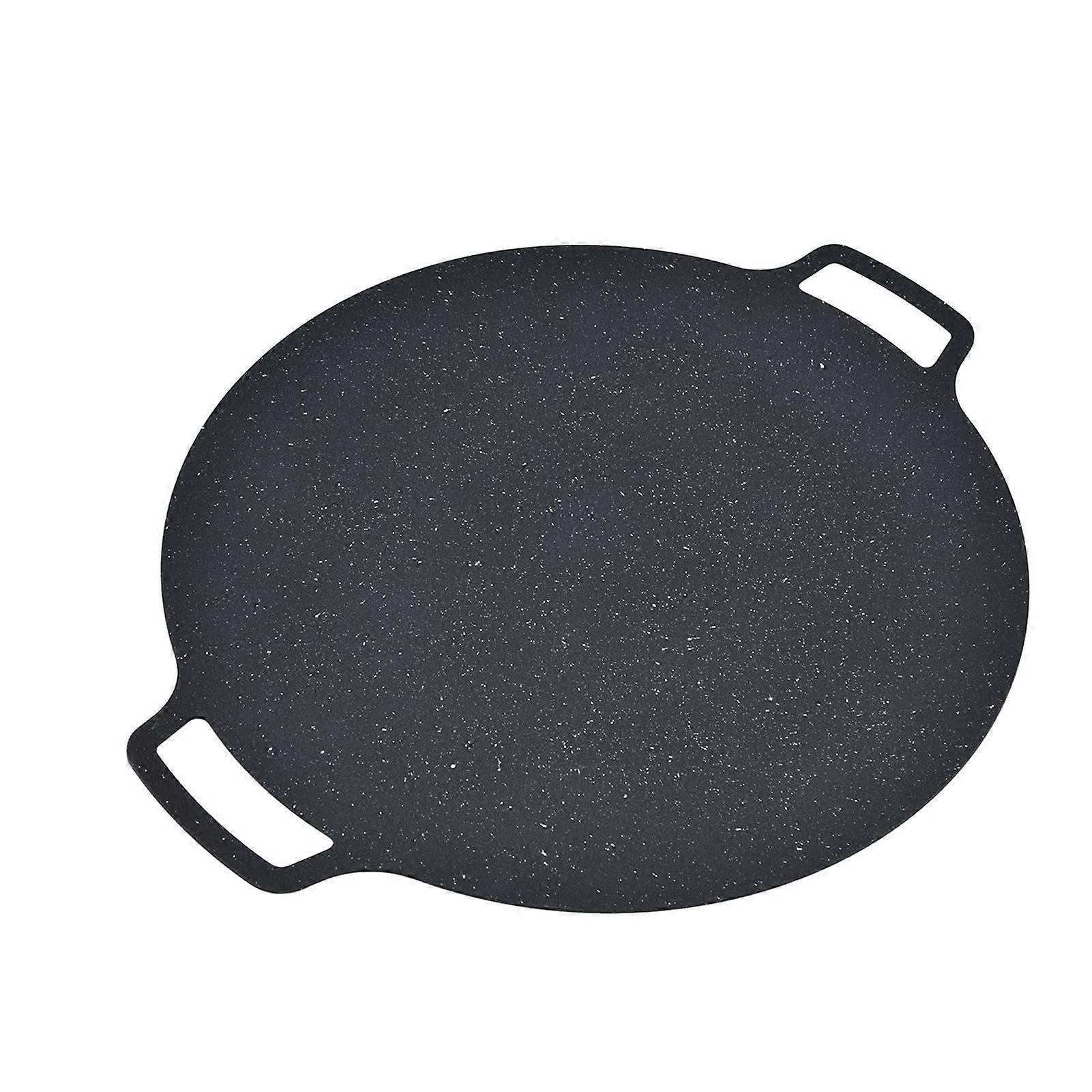 Korean BBQ Cast Iron Grill Pan - 41cm Round Nonstick with Dual Handles for Home Cooking and Camping