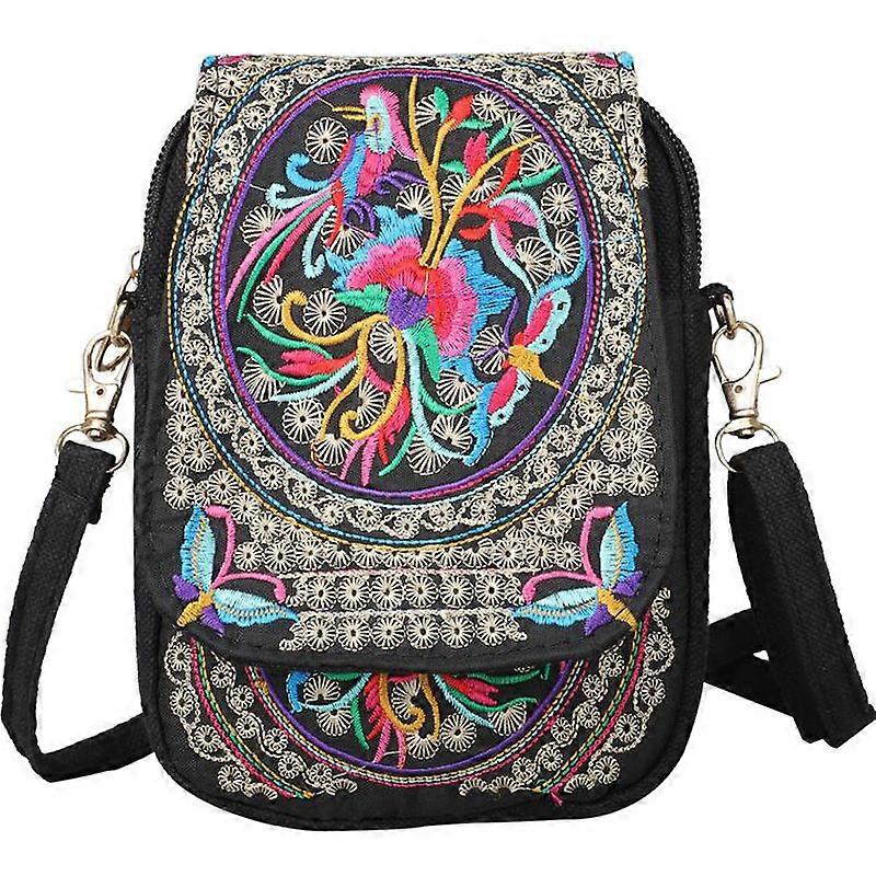 Embroidered Crossbody Bag Vintage Ethnic Messenger Bag for Cellphone, Adjustable Strap, Durable Fabric, Multi-Color Design